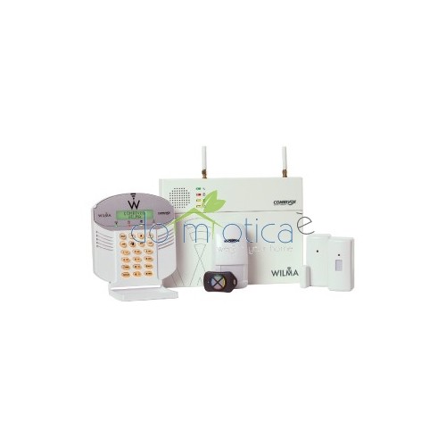 Combivox Centrale di Allarme Kit Wilma: centrale GSM, tastiera su BUS, 1 IR e 1 contatto c/magnete, 1 radiocomando